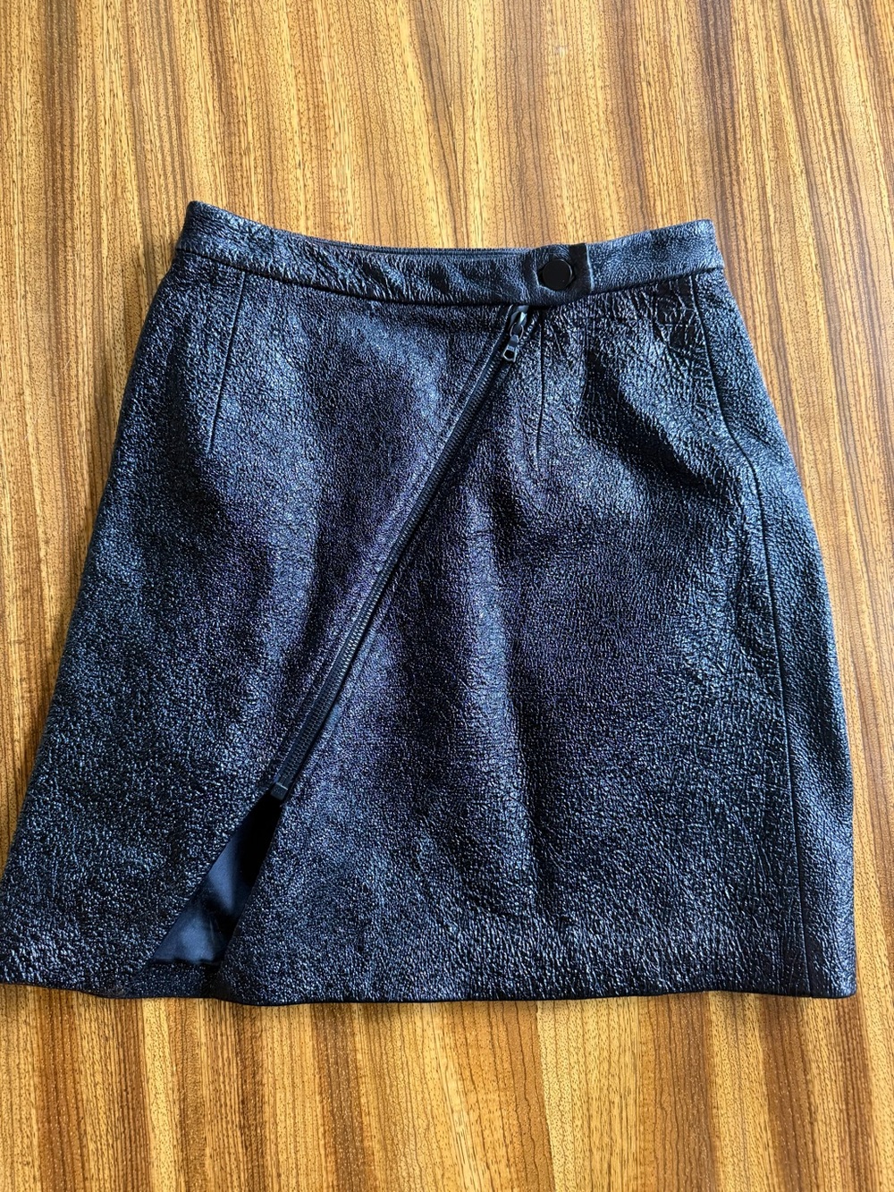 Porter Grey Metallic Black Mini Skirt Faux Leather